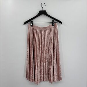 Pleated Velvet Midi Skirt Small Dusty Rose Pink Elastic Waist Romantic Preppy